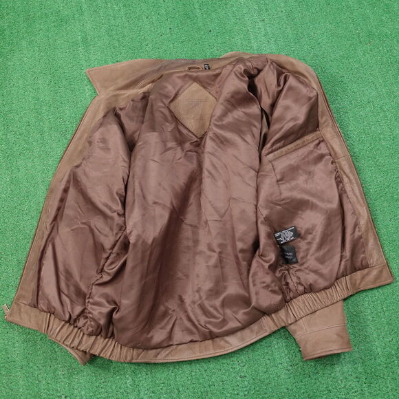 ROUNDTREE & YORKE BROWN GENUINE LEATHER ZIP UP COAT JACKET MENS SIZE M MEDIUM - Picture 8 of 13